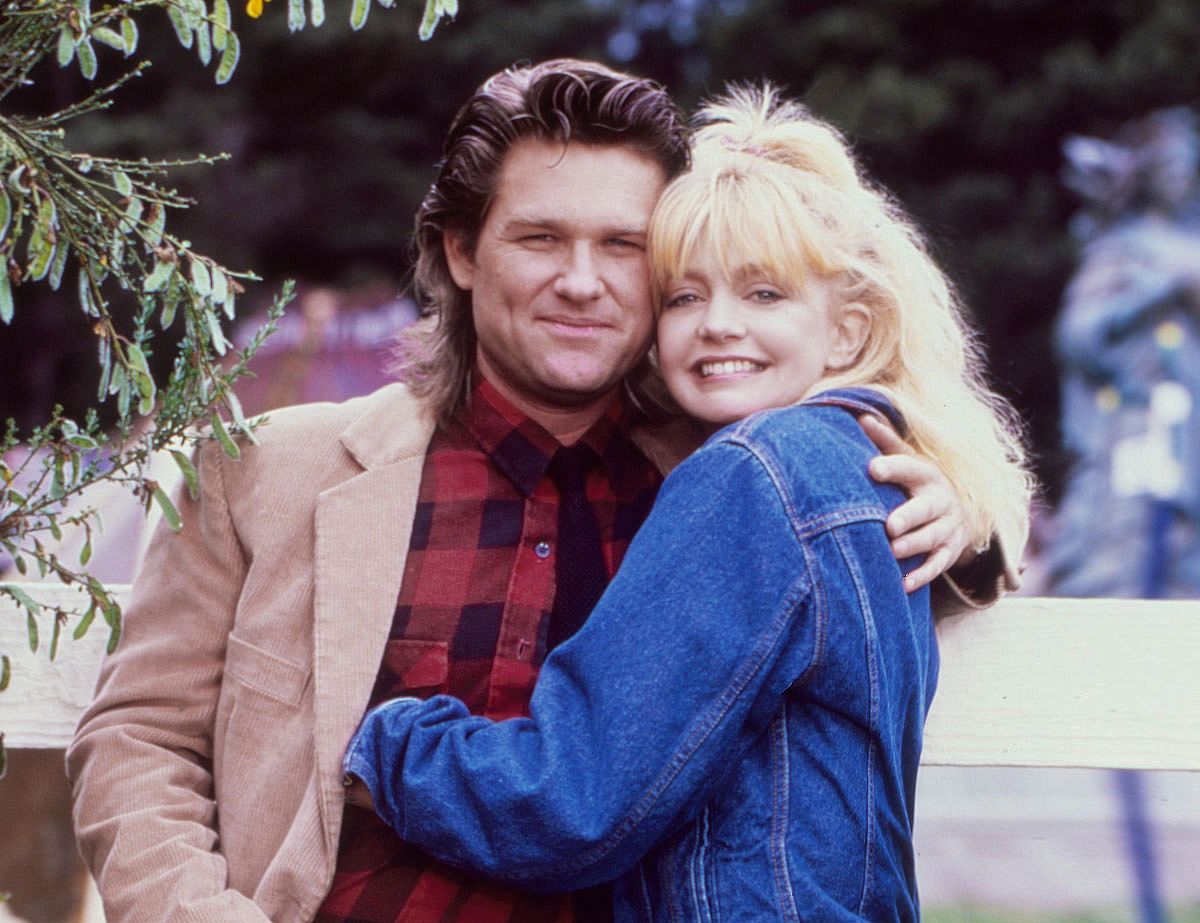 While shooting the movie "Overboard", actors Goldie Hawn and Kurt Russell pose for a portrait in October 1987 in Fort Bragg, California.