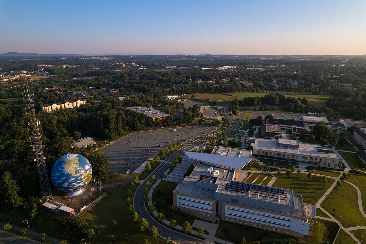 An aerial view of Montgomery College, an affordable community college for Montgomery County residents. 