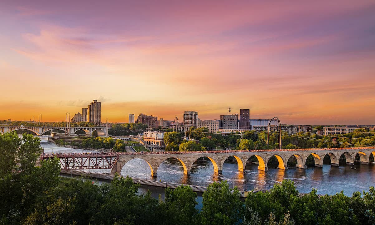 Minneapolis Minnesota at Sunset on the Mississippi River