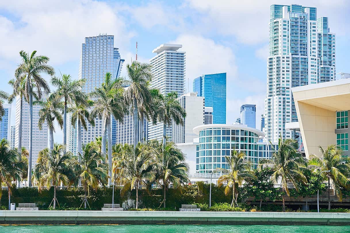 Picture of Miami skyscrapers in city center.