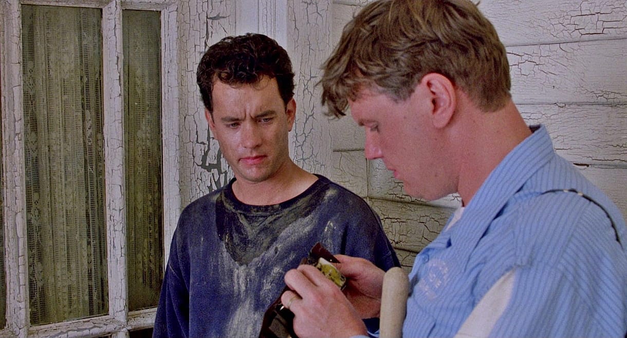 Tom Hanks and Rick Ducommun for a scene in The Burbs.