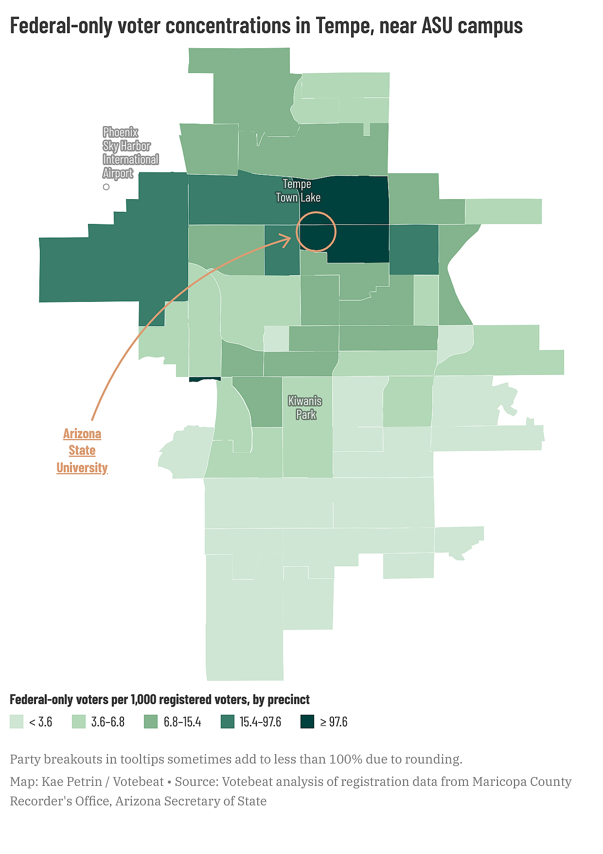 map, showing “Federal-only voter concentrations in Tempe, near ASU campus”