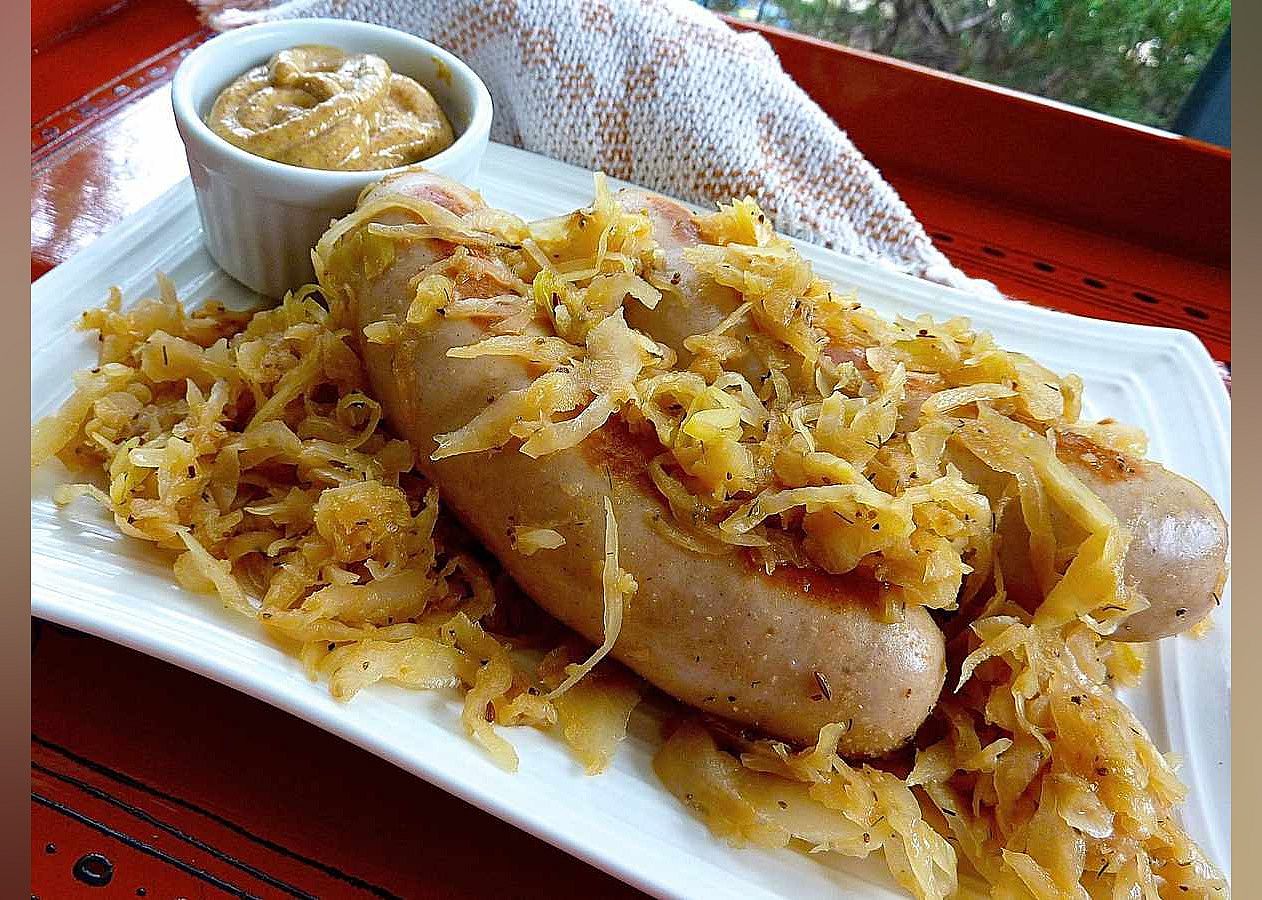 Beer Glazed Brats and Sauerkraut