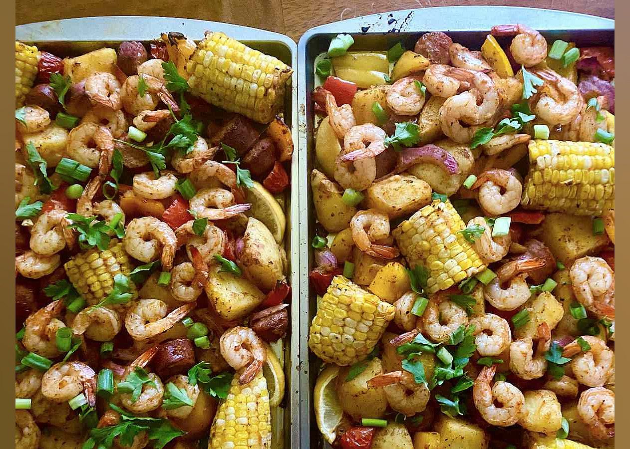 Sheet Pan Shrimp and Sausage Bake