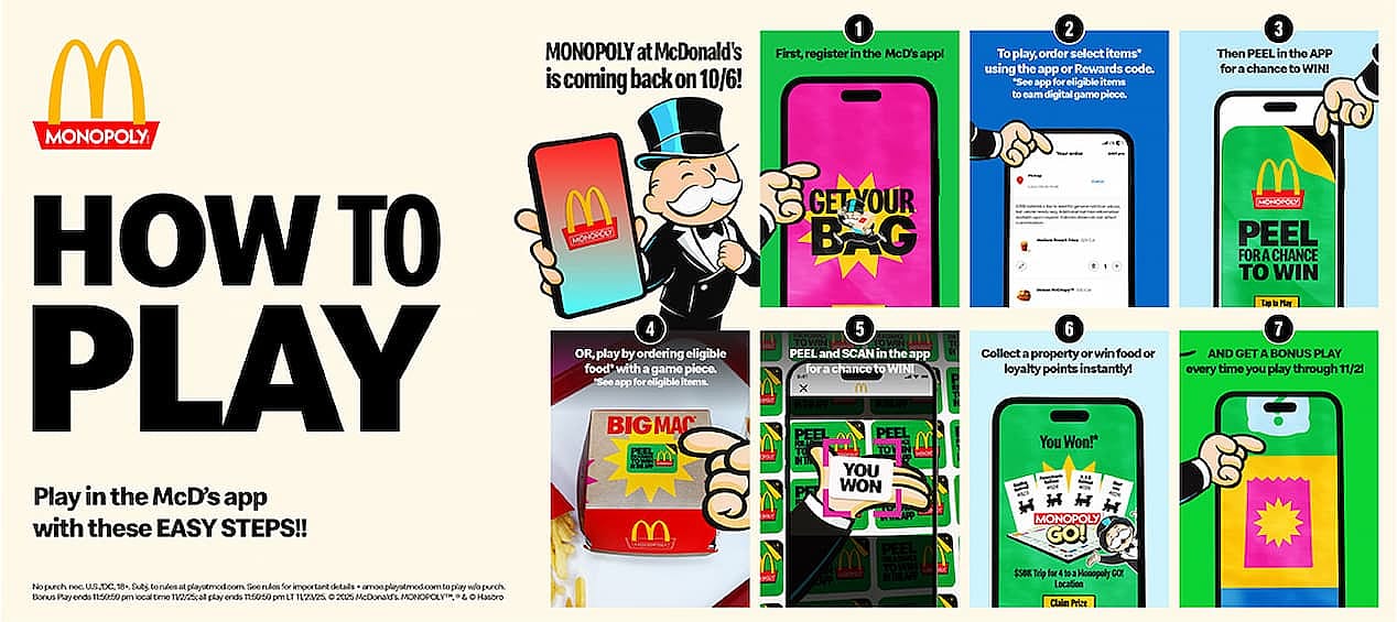 McDonald's Monopoly instructions.