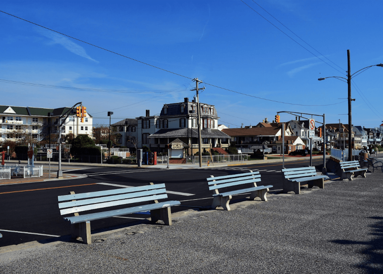 Benches along a promenade