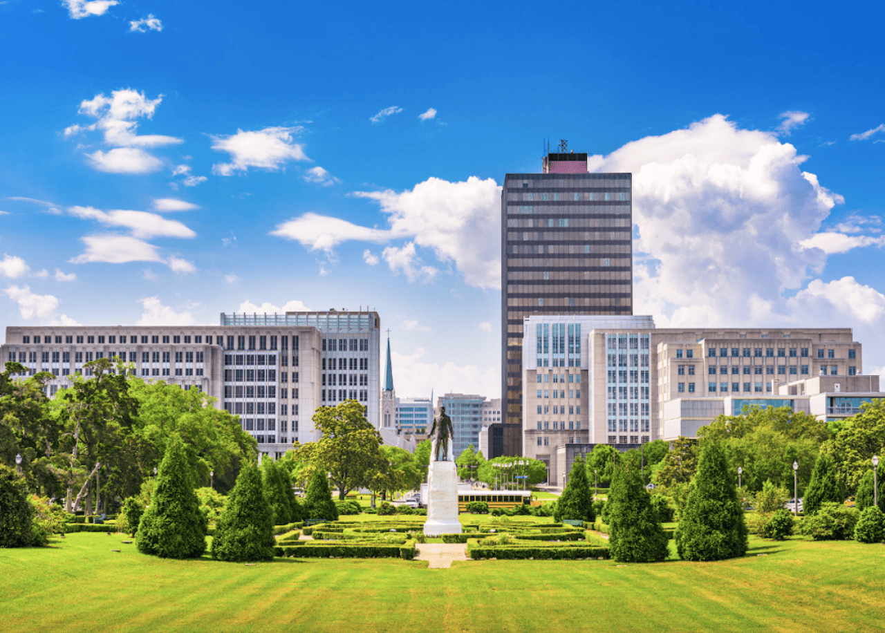 Huey Long statue on grounds of Louisiana State Capitol.
