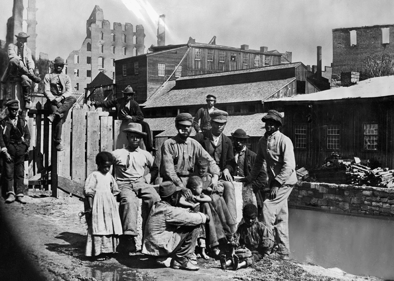 Freed African-Americans in a southern town after the US Civil War.
