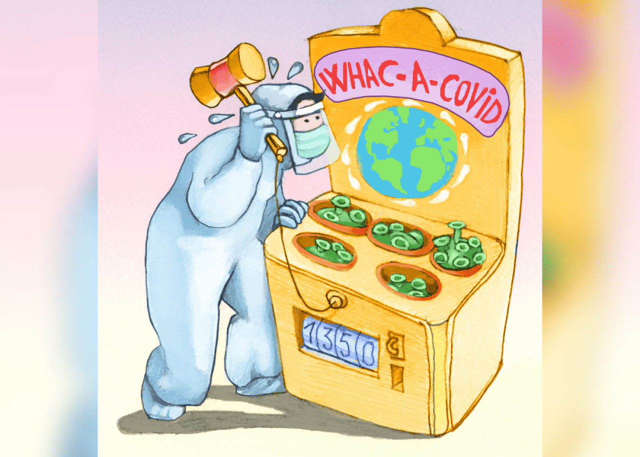 Illustration of person in protective gear playing game