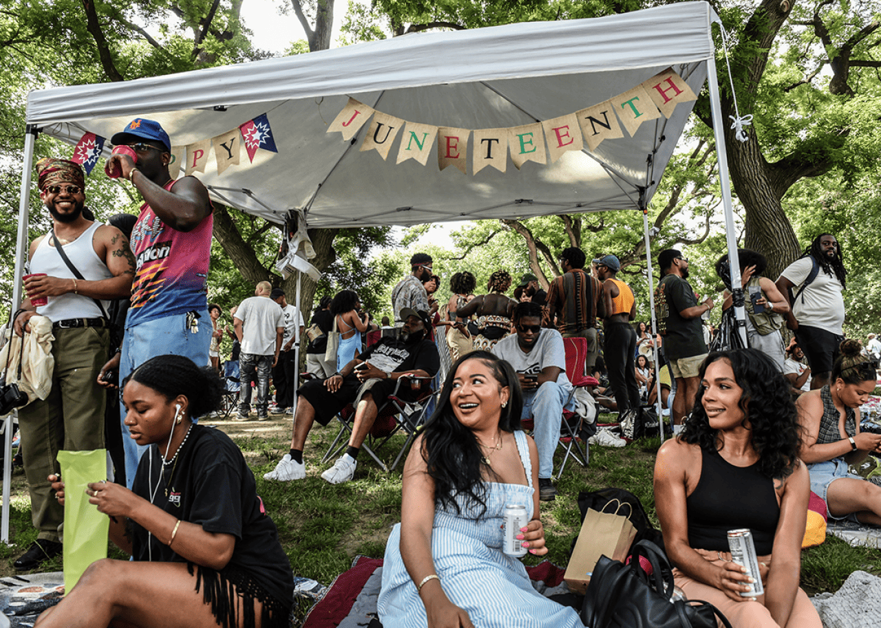 People participate in a Juneteenth celebration in Fort Greene park.
