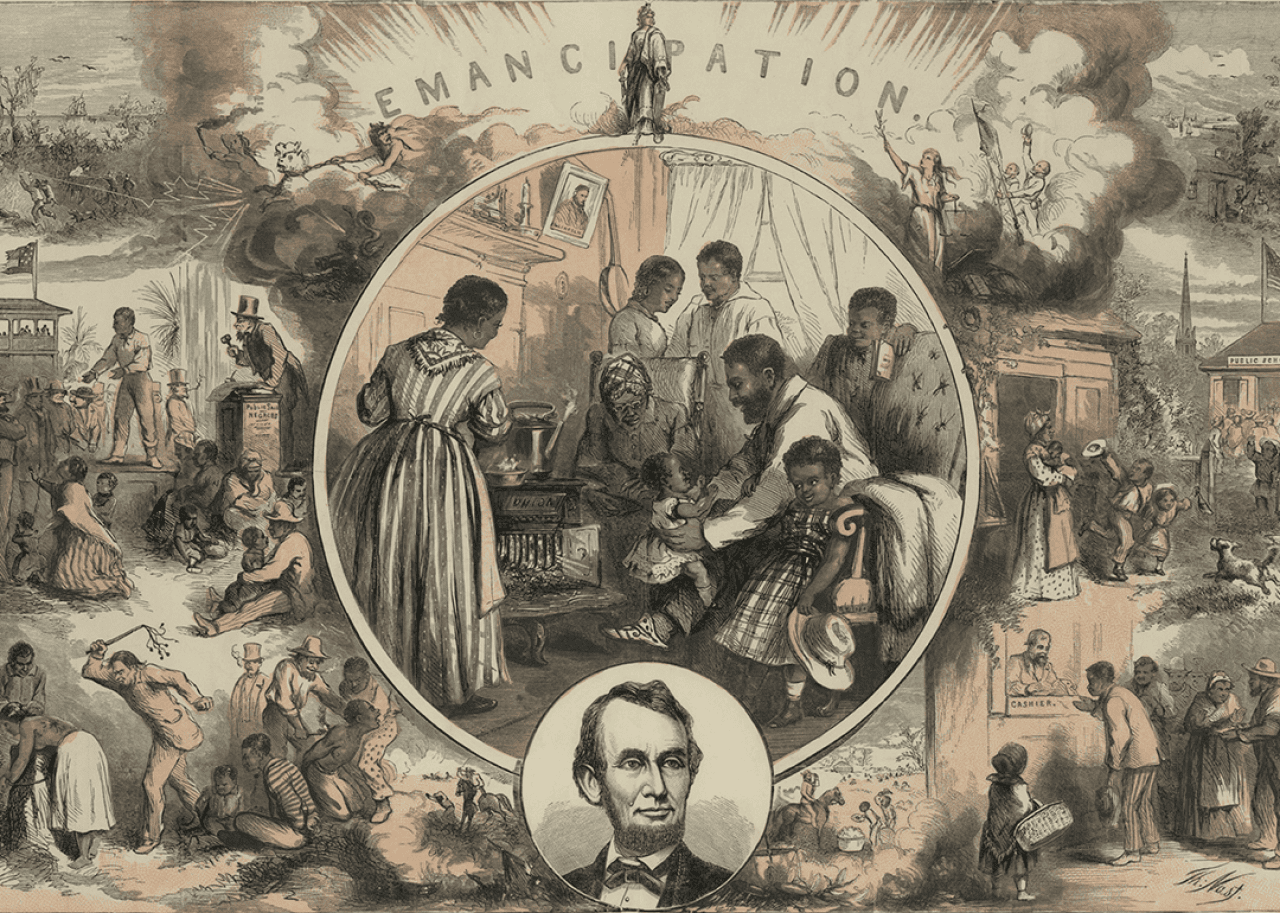 Illustration commemorating the Emancipation Proclamation.