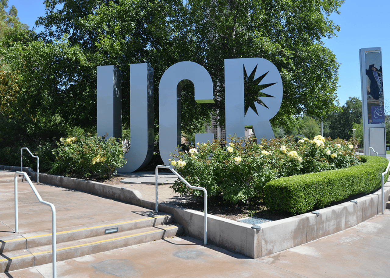 UCR sign on University of California Riverside campus.