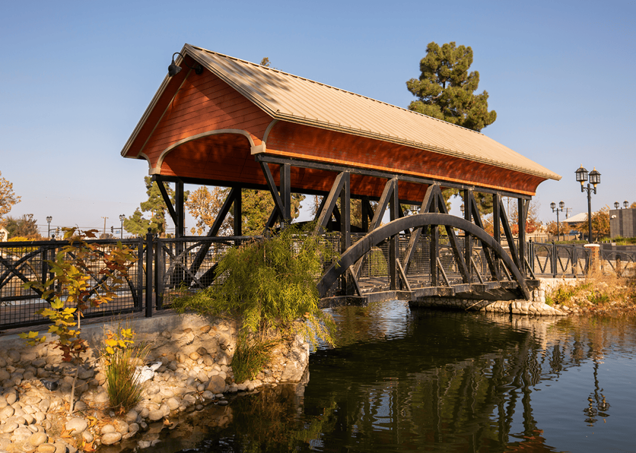 Autumn view of public park in downtown Bakersfield.