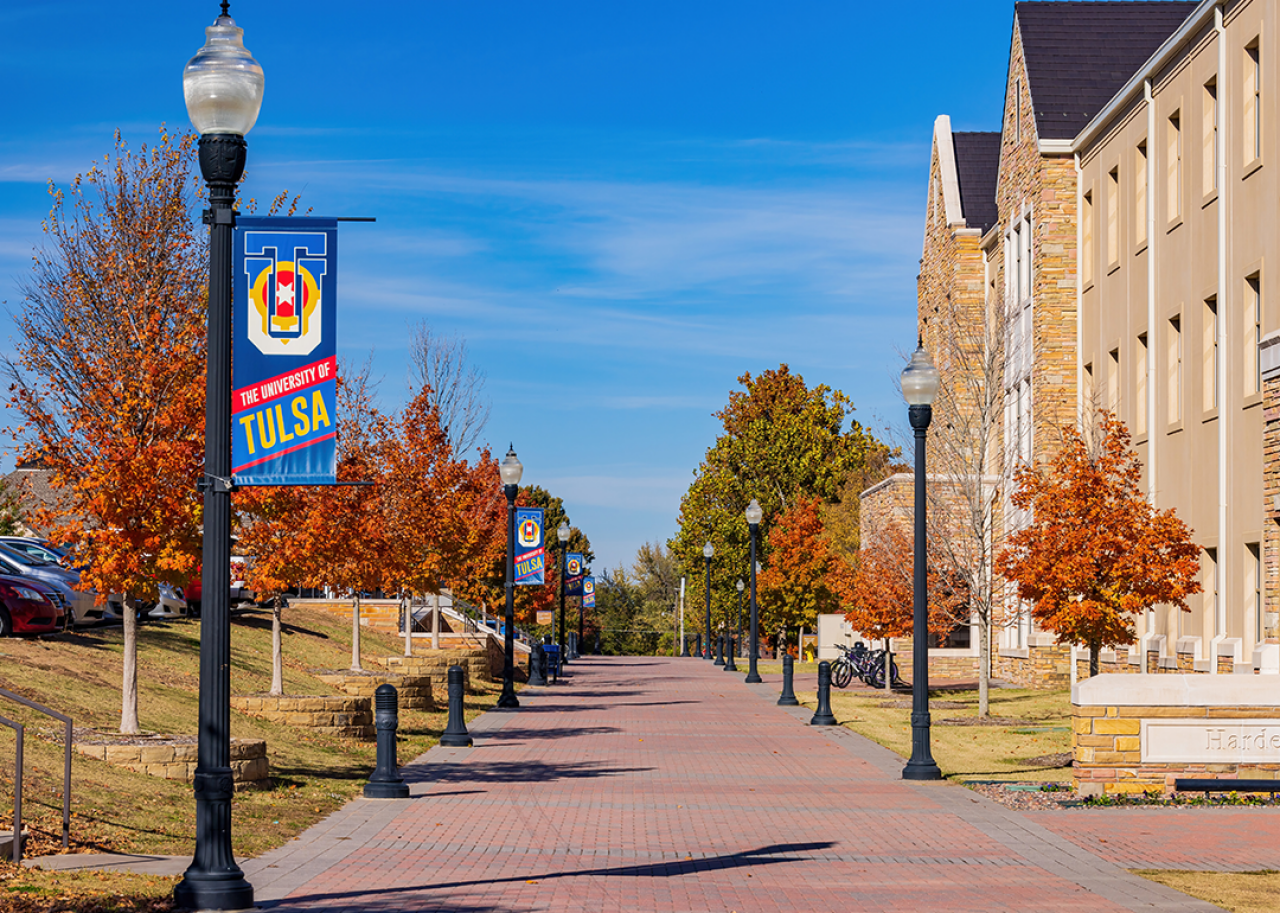 Sunny view of the beautiful campus of The University of Tulsa.