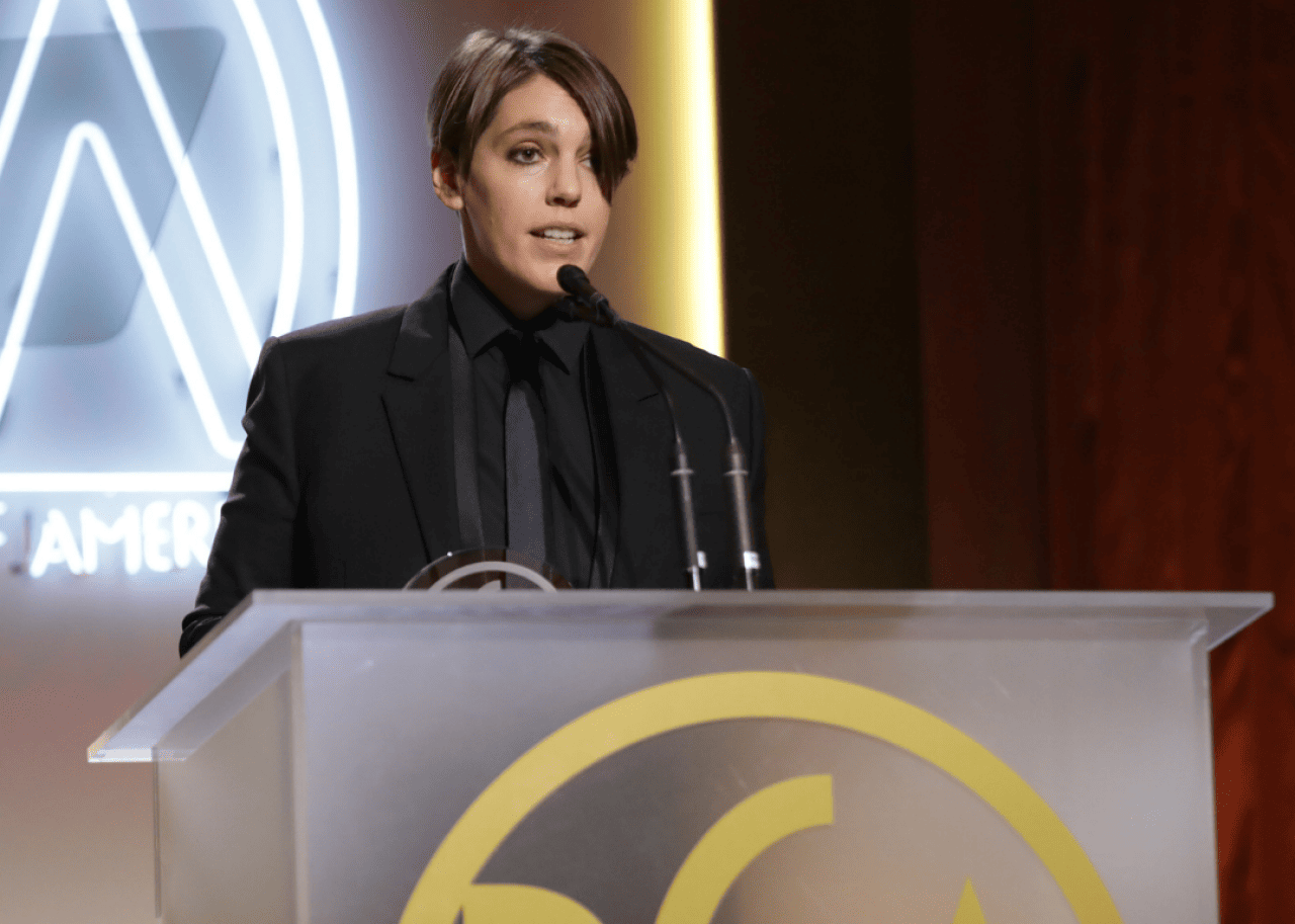 Megan Ellison Megan Ellison speaks at Producers Guild Awards.