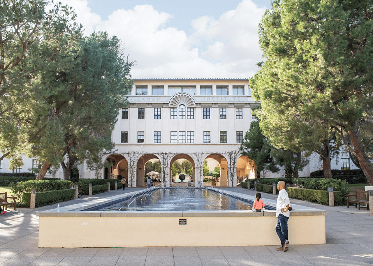 A view of the fountain in front of the Beckman Institute building at California Institute of Technology