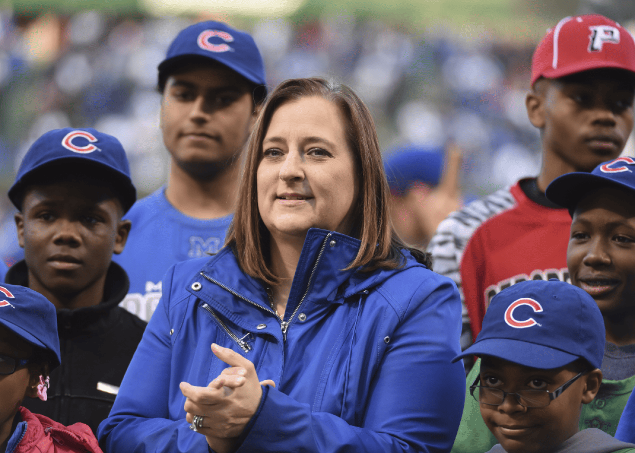 Laura Ricketts Laura Ricketts claps during a Chicago Cubs baseball game.