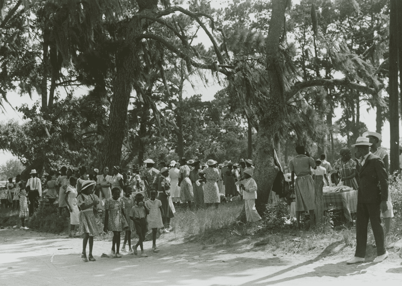 African Americans celebrating the Independence Day and picnicking in a park.