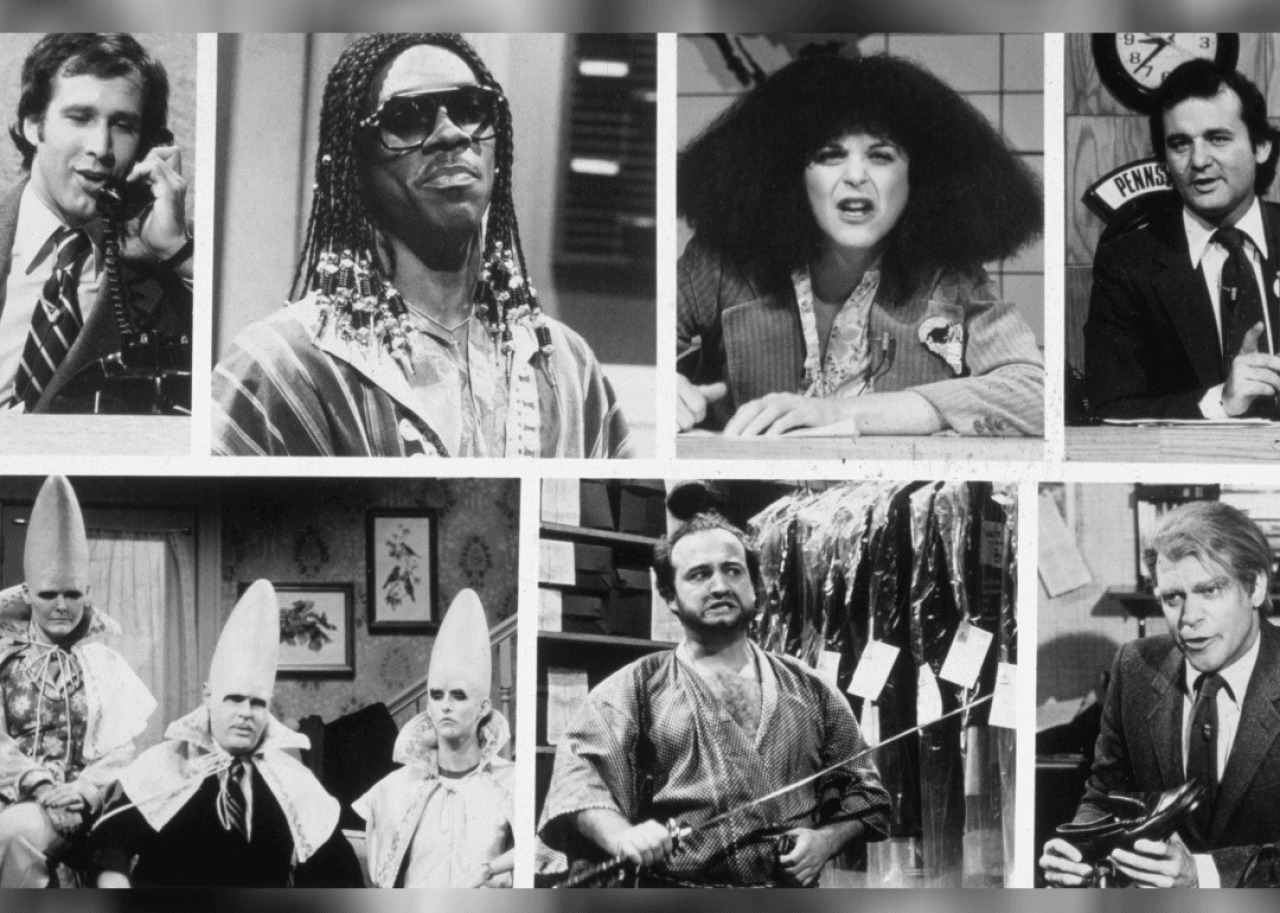 Black and white collage of Saturday Night Live