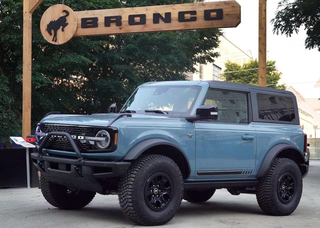 A new Ford Bronco is displayed at the Chicago Auto Show on July 14, 2021 in Chicago, Illinois. 
