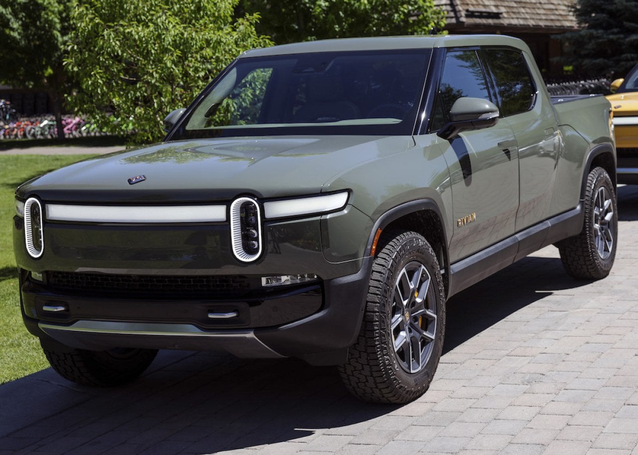 A Rivian R1T Truck parked outside in 2022 in Sun Valley, Idaho.
