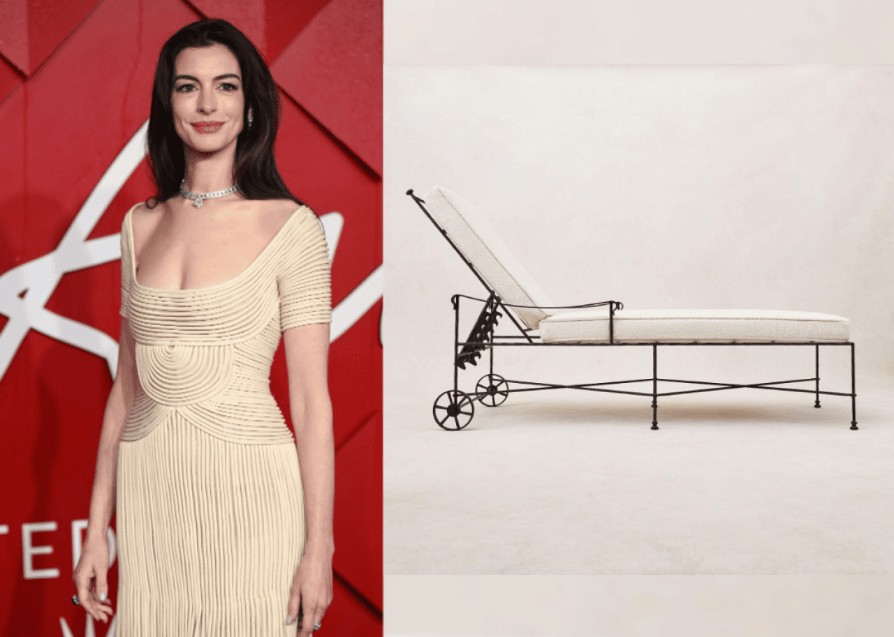 Composite image of Anne Hathaway next to Provence Chaise Lounge