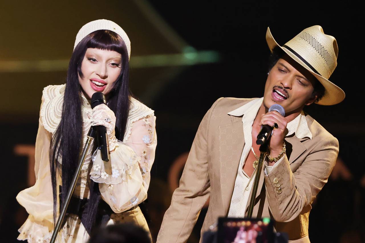 Lady Gaga and Bruno Mars performing at the 67th Annual Grammy Awards in 2025