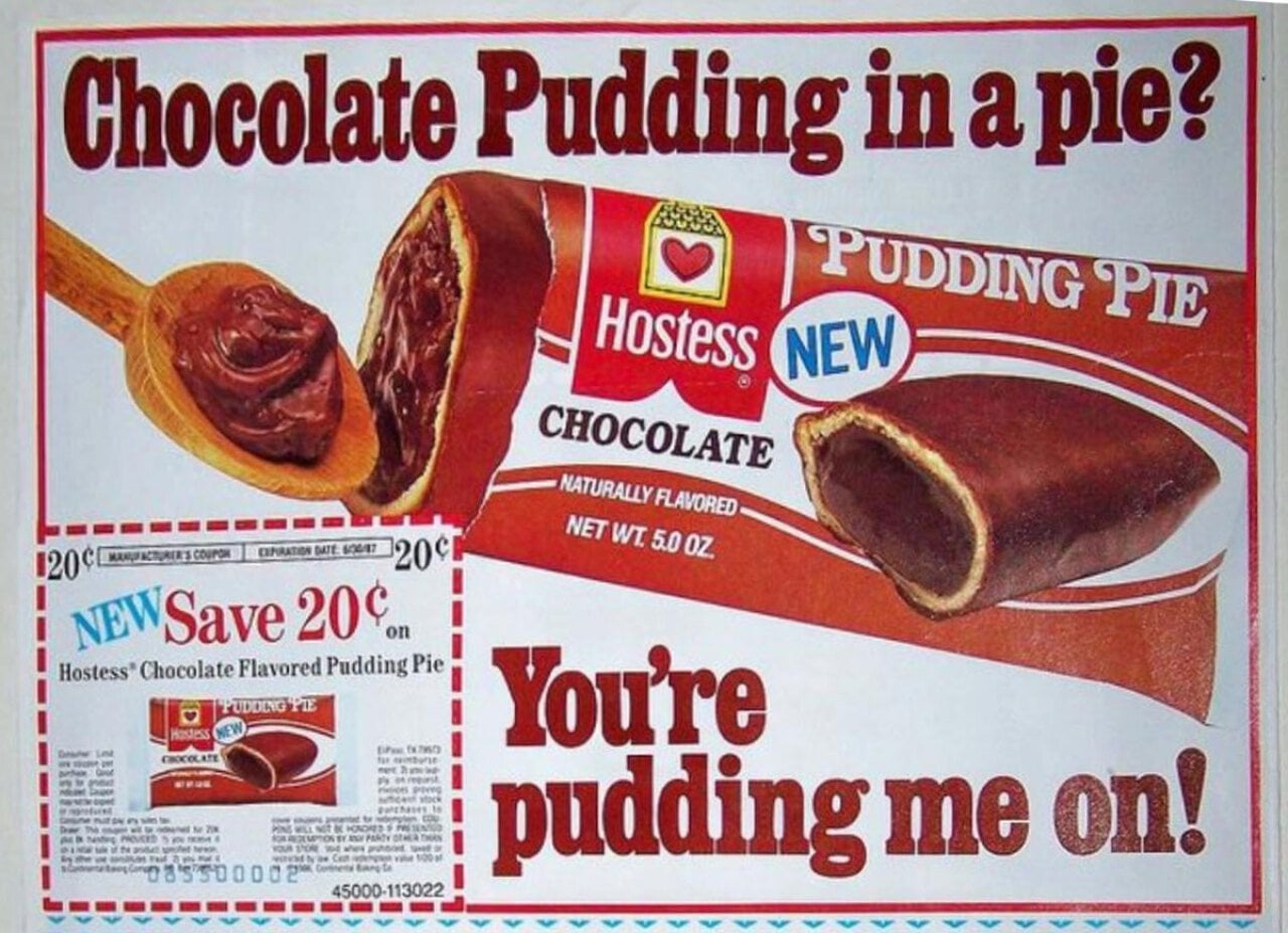 A vintage coupon for Hostess Chocolate Pudding Pies