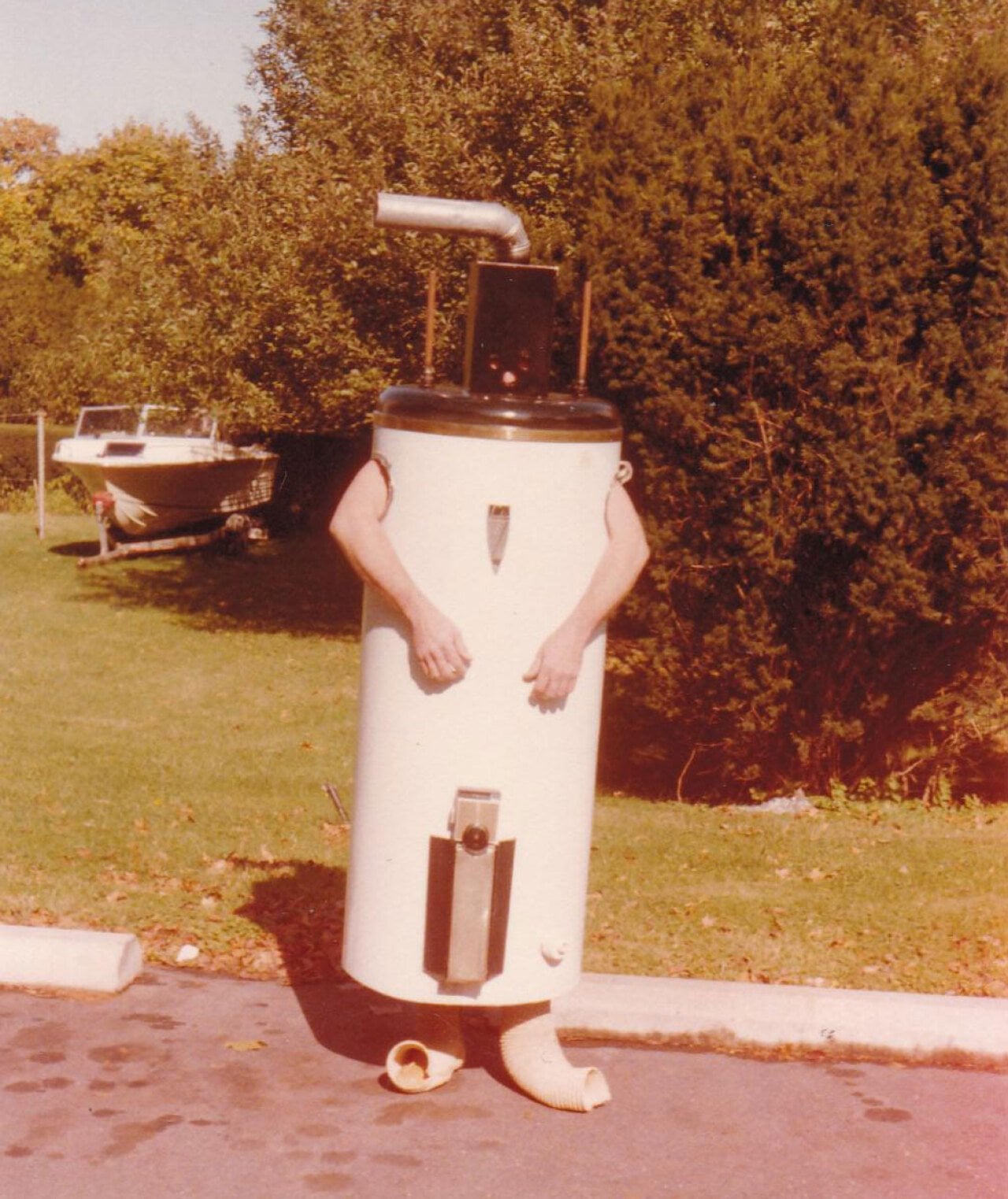 Kid in a homemade water heater costume