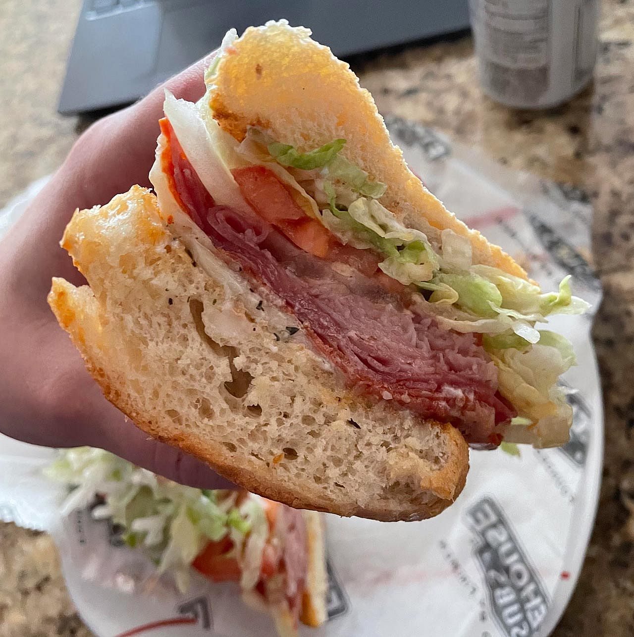 A close shot of the Hook & Ladder sandwich from Firehouse Subs