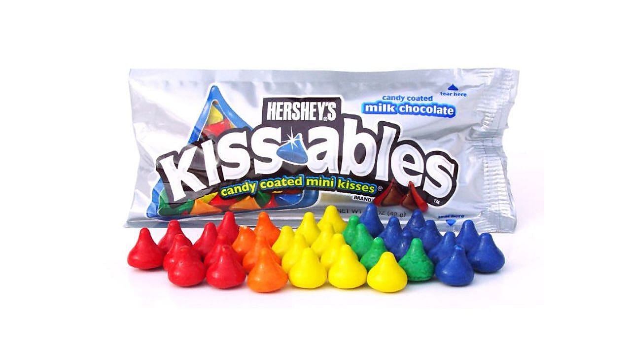 Hershey's Kissables were colorful chocolate drops.