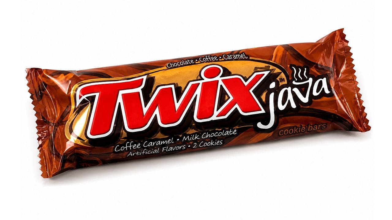 The classic packaging of Twix Java candy bar, popular among coffee lovers.