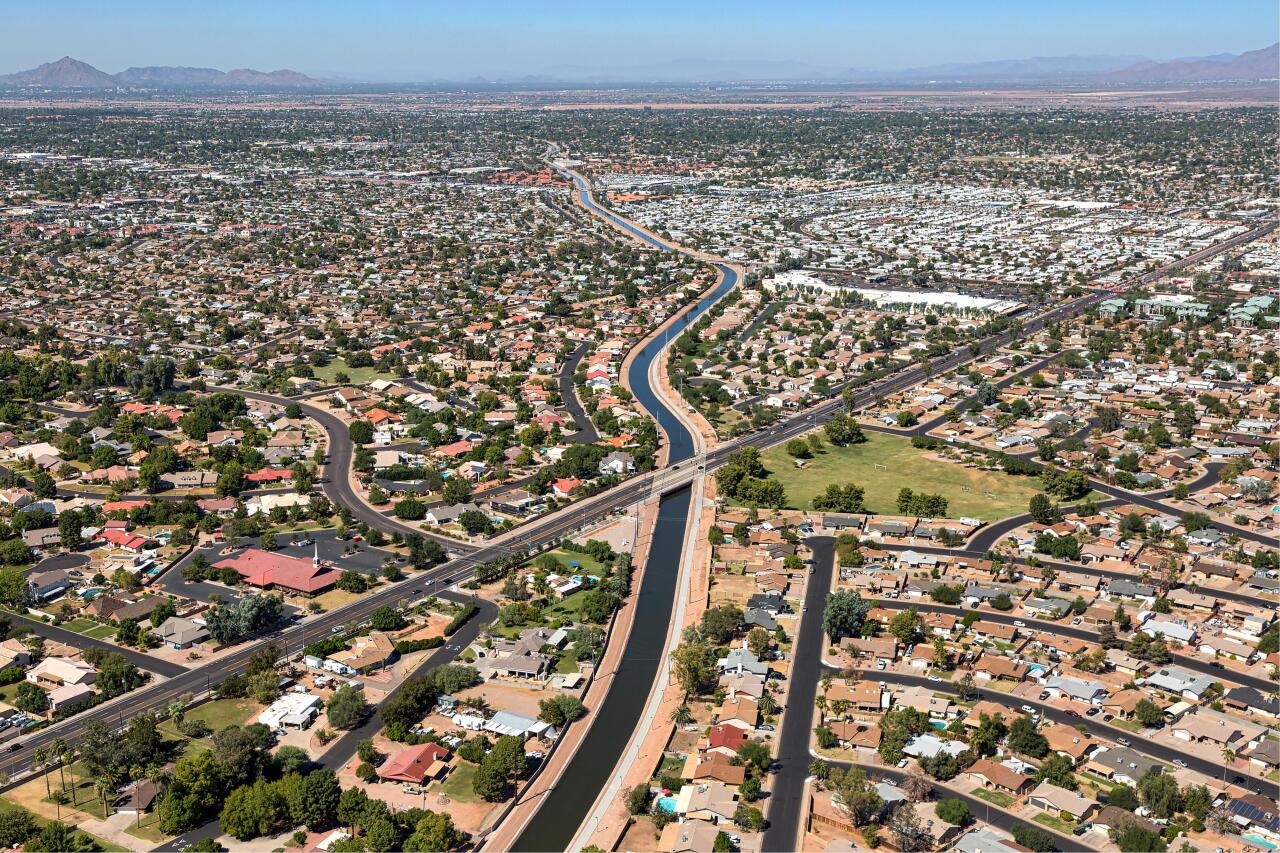 Aerial view Mesa cityscape.