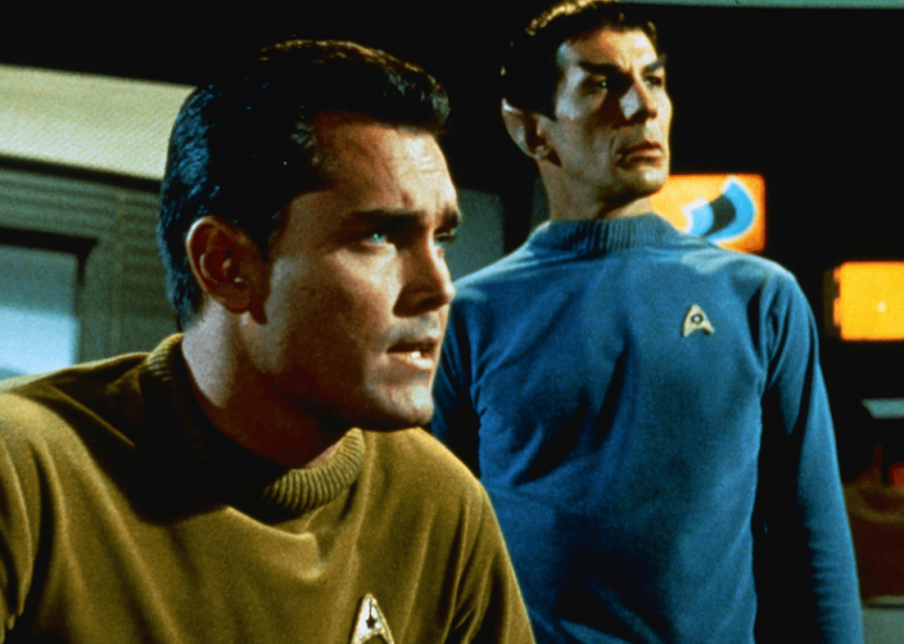 Leonard Nimoy and Jeffrey Hunter in ‘Star Trek’.