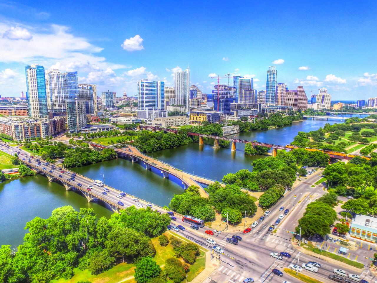 Aerial view Austin cityscape.