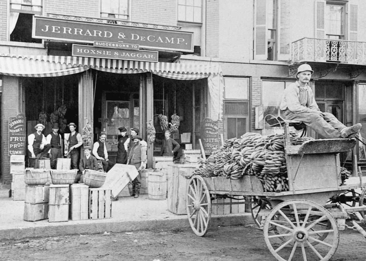 Bananas delivery at urban fruit vendor