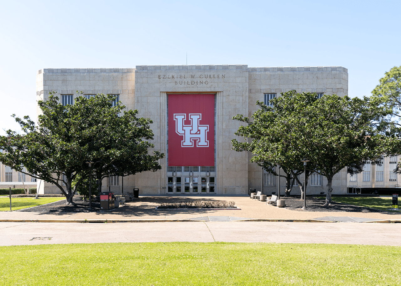 #47. University of Houston The UH sign on the Ezekiel W. Cullen building on the University of Houston campus.