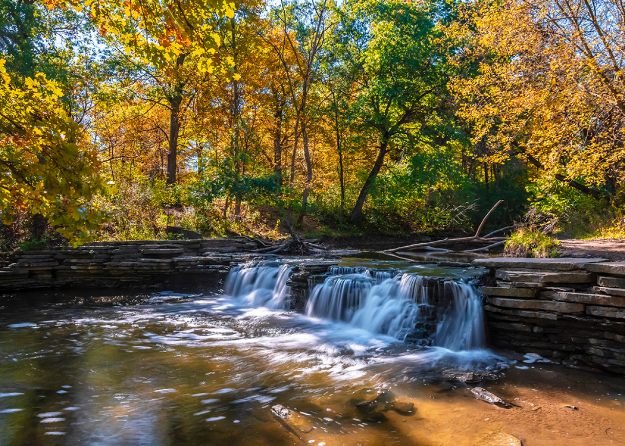 Waterfall Glen Forest Preserve falls in autumn.