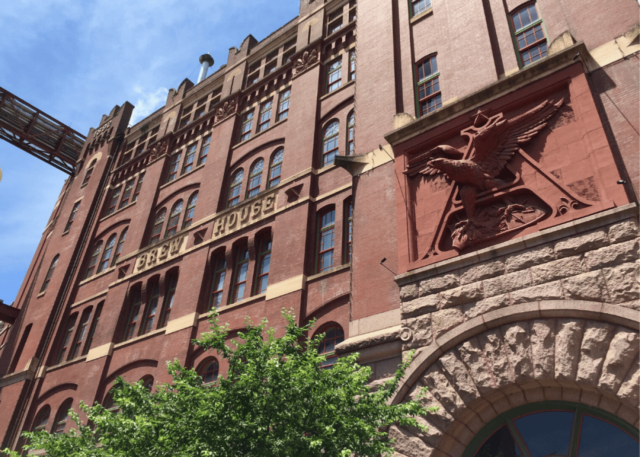 The famous outside facade of the Anheuser-Busch Brewery in St. Louis.