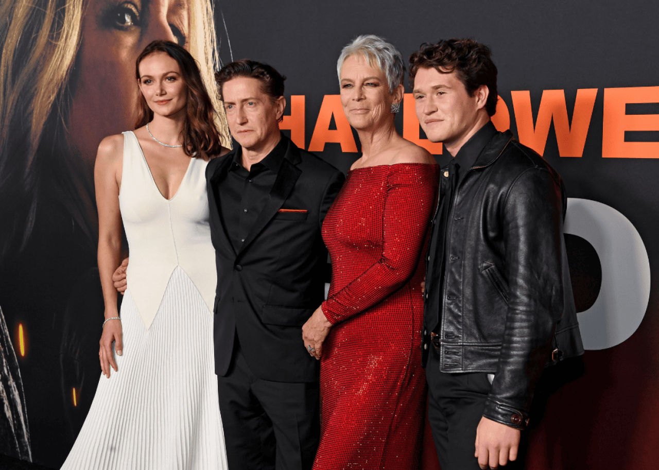 Andi Matichak, David Gordon Green, Jamie Lee Curtis, and Rohan Campbell attend the premiere of 