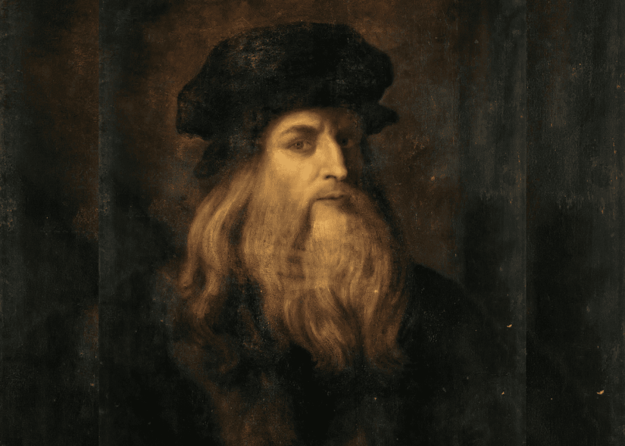Oil painting of Leonardo da Vinci.