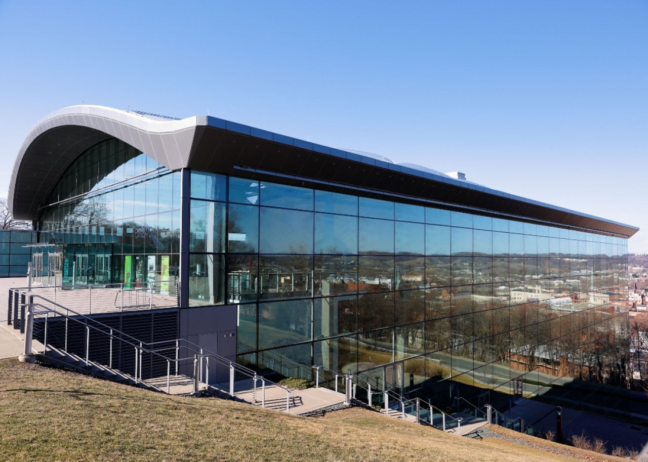 Modern glass university building. 