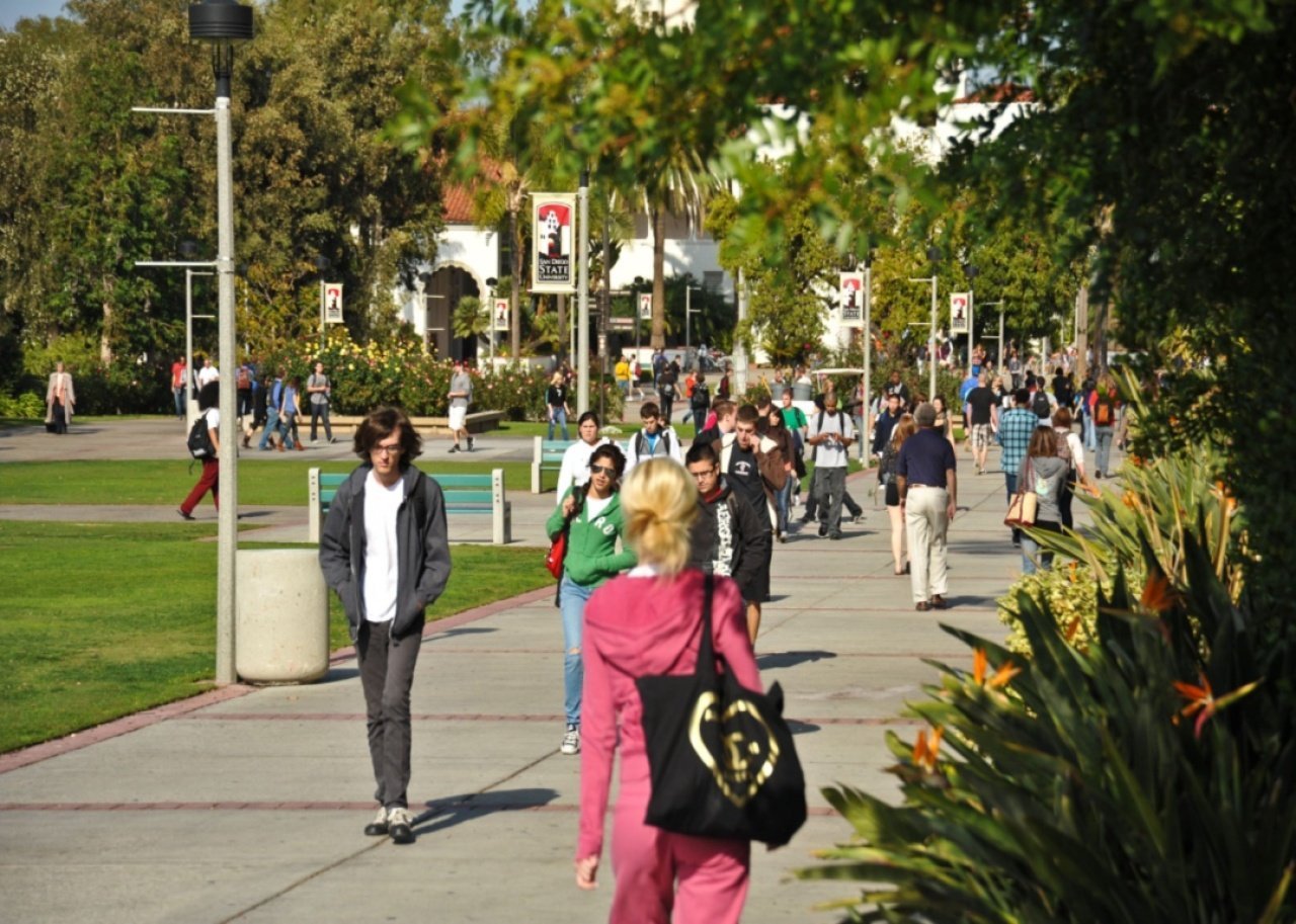 #22. San Diego State University Students walking on campus.