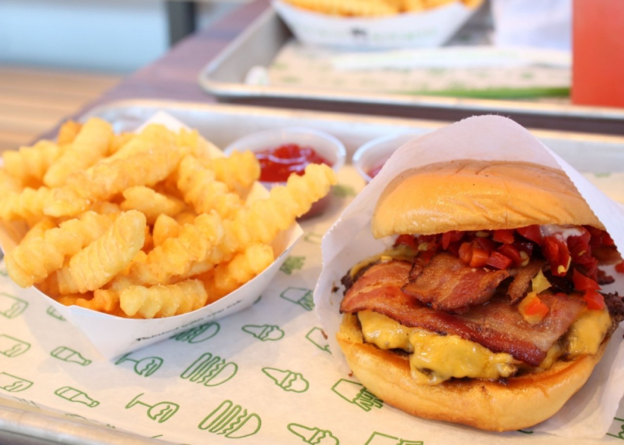 Shake Shack: Bacon Cheeseburger A Shake Shack bacon cheeseburger and fries.