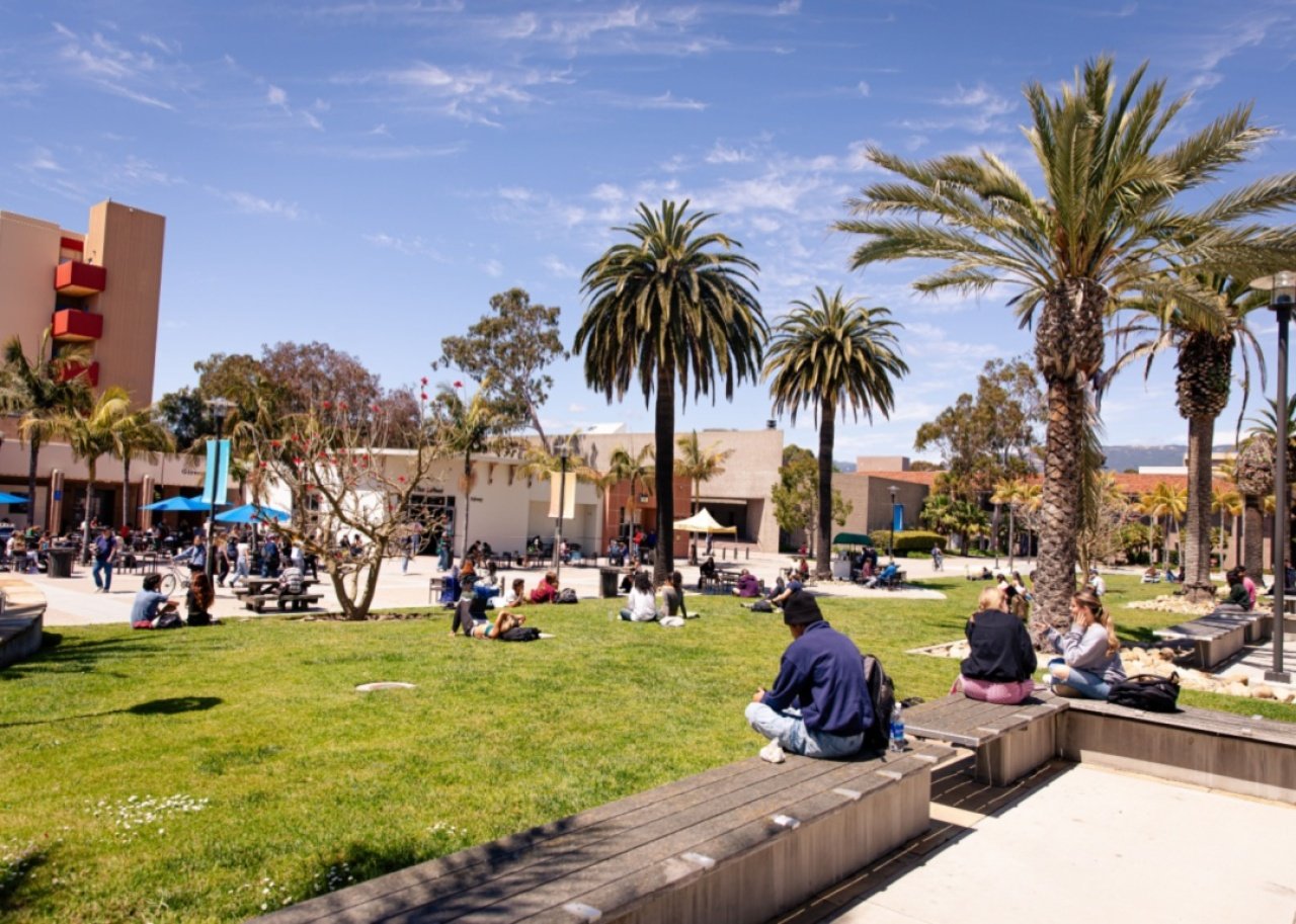 #1. University of California - Santa Barbara Students on the lawn at UCSB.