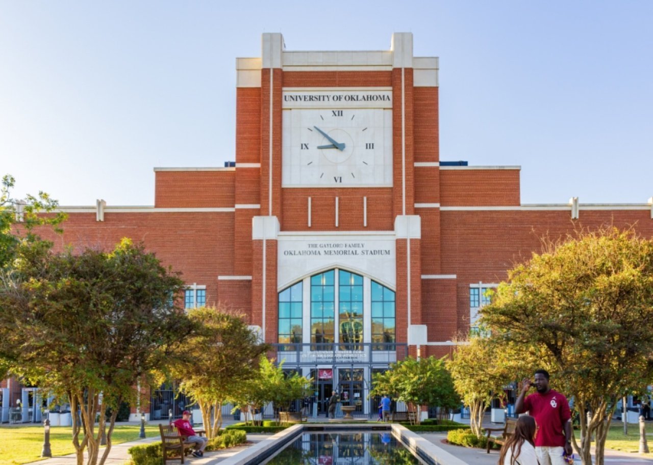 #35. University of Oklahoma A building with a clocktower at University of Oklahoma.