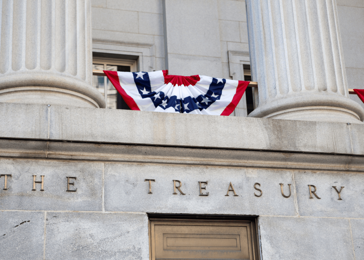 The neoclassical-style Treasury building.