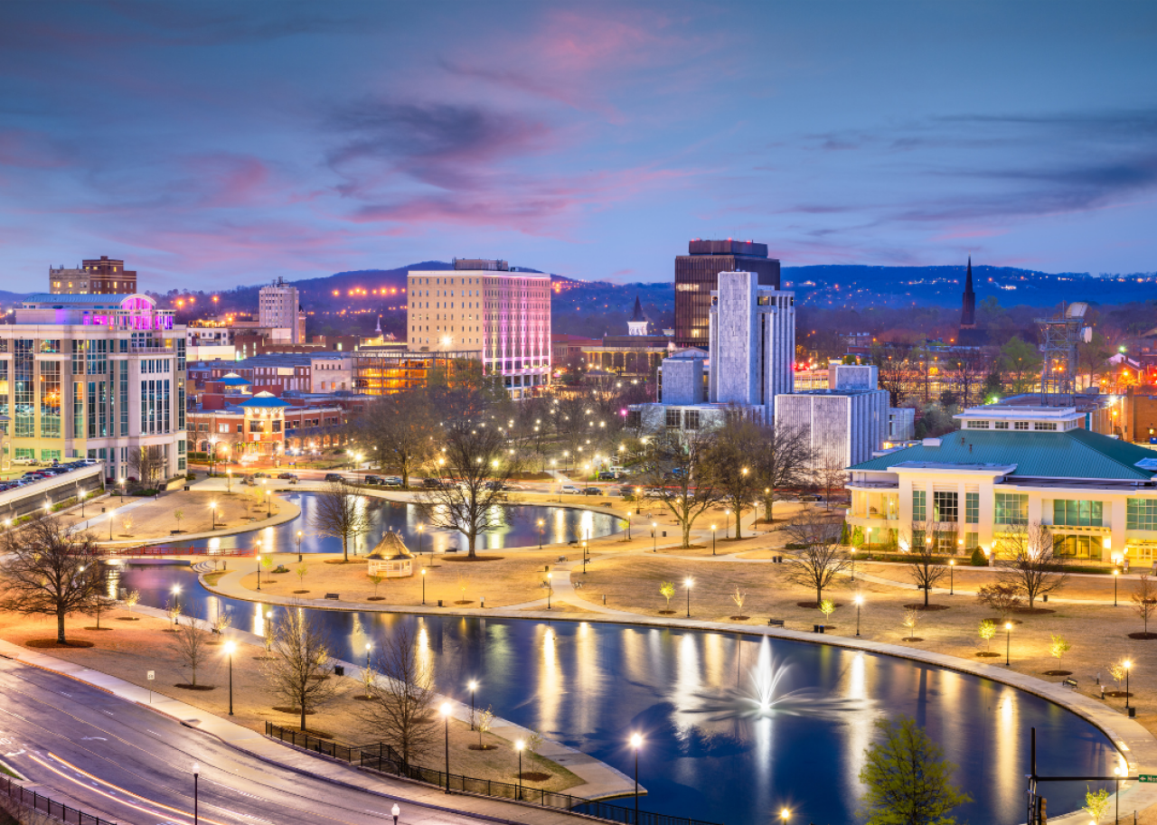#11. Huntsville, Alabama Huntsville's skyline as viewed at dusk.