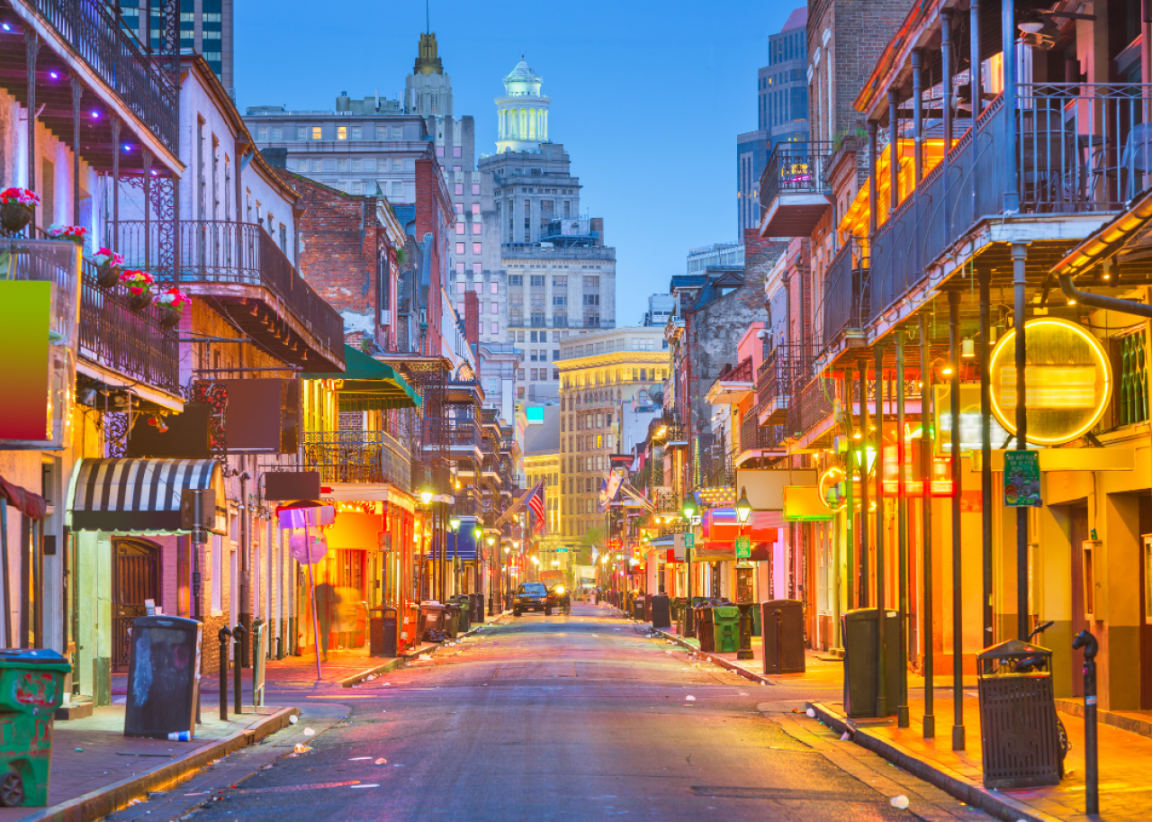 #28. New Orleans Bourbon Street in New Orleans as seen at street level.