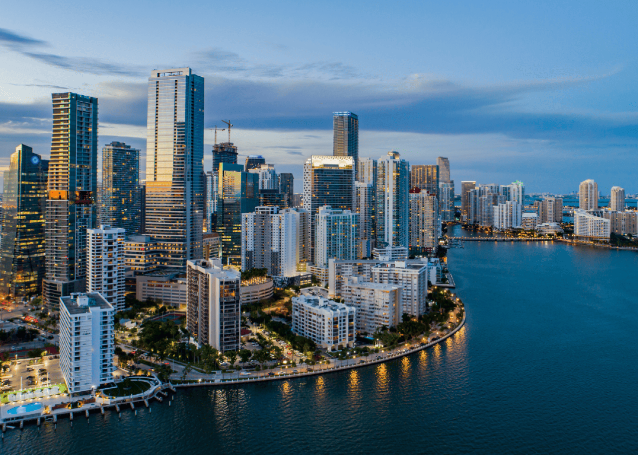 #23. Miami Miami's coastline at night.